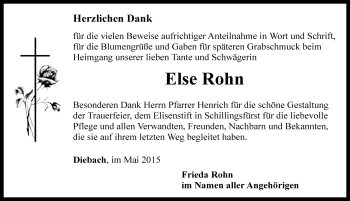 Traueranzeige von Else Rohn von Rothenburg