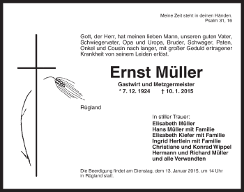 Traueranzeige von Ernst Müller von Ansbach