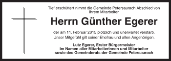 Traueranzeige von Günther Egerer von Ansbach