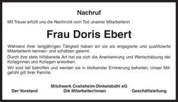 Traueranzeige von Doris Ebert von Dinkelsbühl/ Feuchtwangen