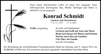 Traueranzeige von Konrad Schmidt von Neustadt/ Scheinfeld/ Uffenheim