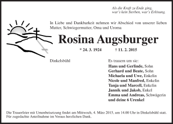 Traueranzeige von Rosina Augsburger von Dinkelsbühl/ Feuchtwangen