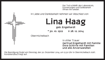 Traueranzeige von Lina Haag von Dinkelsbühl/ Feuchtwangen