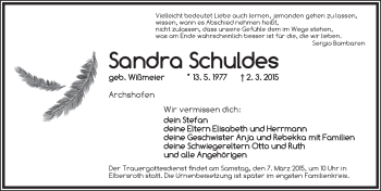 Traueranzeige von Sandra Schuldes von Dinkelsbühl/ Feuchtwangen