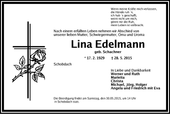 Traueranzeige von Lina Edelmann von Dinkelsbühl/ Feuchtwangen