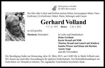 Traueranzeige von Gerhard Volland von Neustadt/ Scheinfeld/ Uffenheim