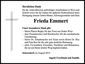 Traueranzeige von Frieda Emmert von Rothenburg