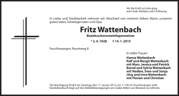 Traueranzeige von Fritz Wattenbach von Dinkelsbühl/ Feuchtwangen