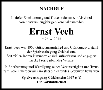 Traueranzeige von Ernst Veeh von Neustadt/ Scheinfeld/ Uffenheim