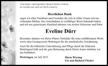 Traueranzeige von Eveline Dürr von Rothenburg