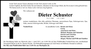 Traueranzeige von Dieter Schuster von Neustadt/ Scheinfeld/ Uffenheim