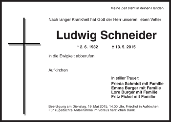 Traueranzeige von Ludwig Schneider von Dinkelsbühl/ Feuchtwangen