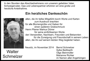 Traueranzeige von Walter Schmelzer von Rothenburg