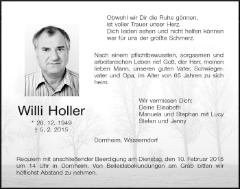 Traueranzeige von Willi Holler von Neustadt/ Scheinfeld/ Uffenheim