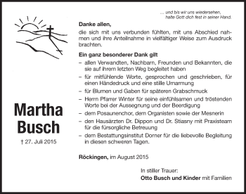 Traueranzeige von Martha Busch von Dinkelsbühl/ Feuchtwangen