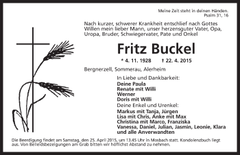 Traueranzeige von Fritz Buckel von Dinkelsbühl/ Feuchtwangen