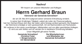 Traueranzeige von Gerhard Braun von Ansbach