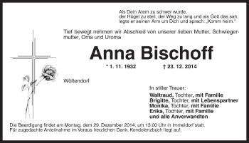 Traueranzeige von Anna Bischoff von Ansbach