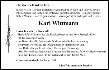 Traueranzeige von Karl Wittmann von Rothenburg