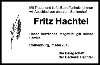 Traueranzeige von Fritz Hachtel von Rothenburg