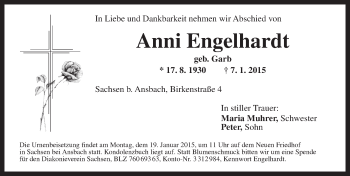 Traueranzeige von Anni Engelhardt von Ansbach