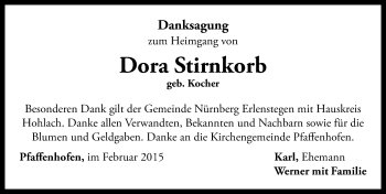 Traueranzeige von Dora Stirnkorb von Neustadt/ Scheinfeld/ Uffenheim