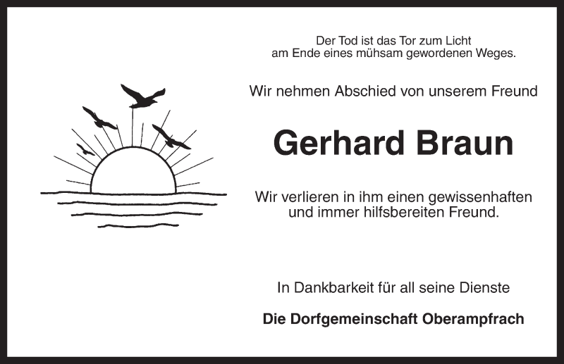  Traueranzeige für Gerhard Braun vom 30.05.2015 aus Dinkelsbühl/ Feuchtwangen