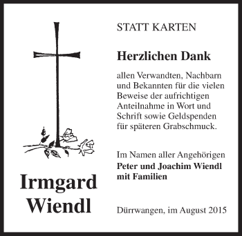 Traueranzeige von Irmgard Wiend von Dinkelsbühl/ Feuchtwangen