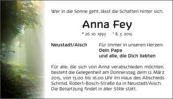 Traueranzeige von Anna Fey von Neustadt/ Scheinfeld/ Uffenheim