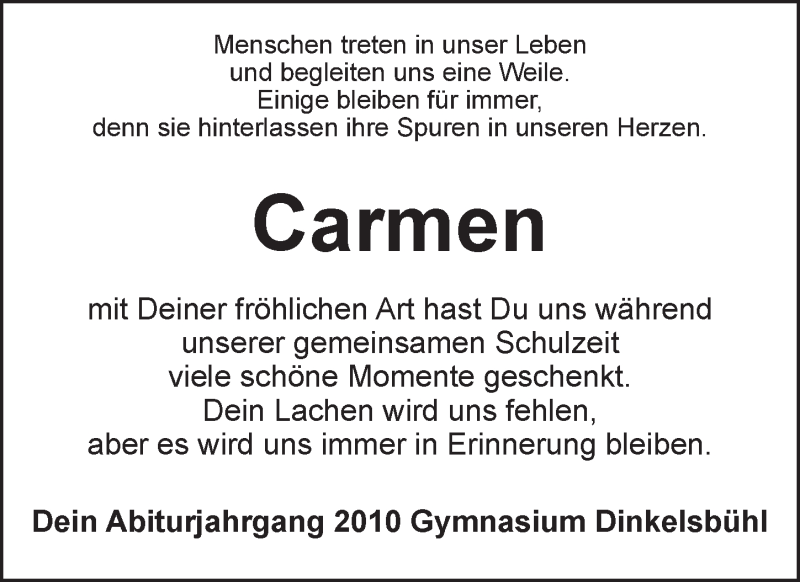  Traueranzeige für Carmen Meyer vom 24.06.2015 aus Dinkelsbühl/ Feuchtwangen