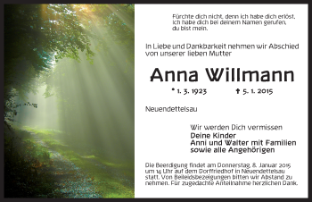 Traueranzeige von Anna Willmann von Ansbach