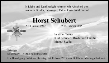 Traueranzeige von Horst Schubert von Rothenburg