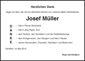 Traueranzeige von Josef Müller von Dinkelsbühl/ Feuchtwangen