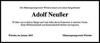 Traueranzeige von Adolf Neußer von Rothenburg