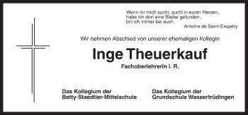 Traueranzeige von Inge Theuerkauf von Dinkelsbühl/ Feuchtwangen