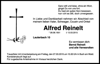 Traueranzeige von Alfred Reinelt von Rothenburg