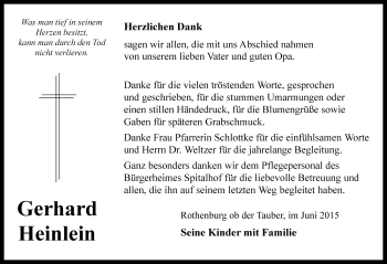 Traueranzeige von Gerhard Heinlein von Rothenburg