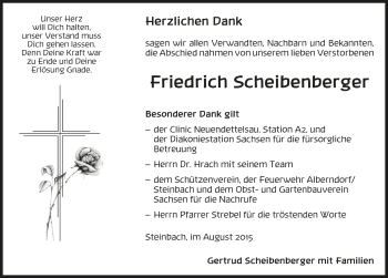 Traueranzeige von Friedrich Scheibenberger von Fränkische Landeszeitung