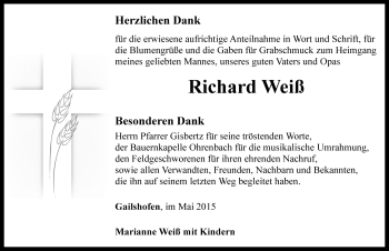 Traueranzeige von Richard Weiß von Rothenburg