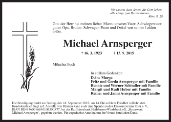 Traueranzeige von Michael Arnsperger von Ansbach