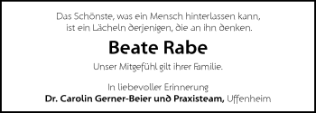 Traueranzeige von Beate Rabe von Neustadt/ Scheinfeld/ Uffenheim