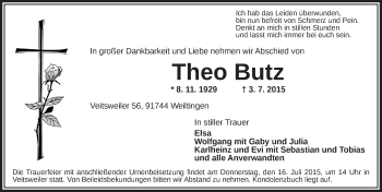 Traueranzeige von Theo Butz von Dinkelsbühl/ Feuchtwangen