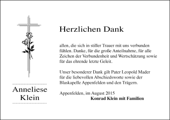 Traueranzeige von Anneliese Klein von Neustadt/ Scheinfeld/ Uffenheim