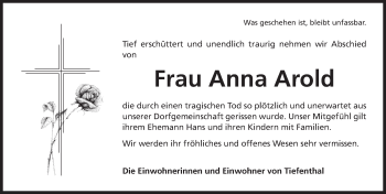 Traueranzeige von Anna Arold von Ansbach