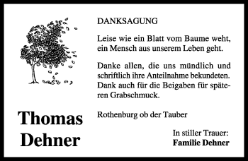 Traueranzeige von Thomas Dehner von Rothenburg