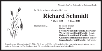 Traueranzeige von Richard Schmidt von Ansbach