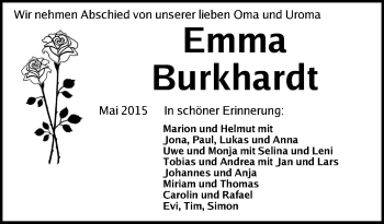 Traueranzeige von Emma Burkhardt von Dinkelsbühl/ Feuchtwangen