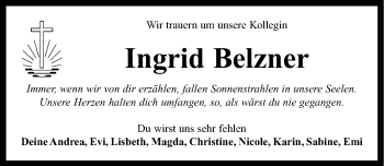 Traueranzeige von Ingrid Belzner von Neustadt/ Scheinfeld/ Uffenheim