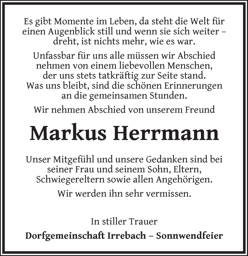  Traueranzeige für Markus Herrmann vom 28.03.2015 aus Ansbach