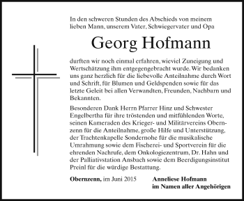 Traueranzeige von Georg Hofmann von Ansbach